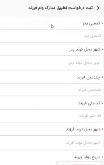 پر کردن اطلاعات درخواست